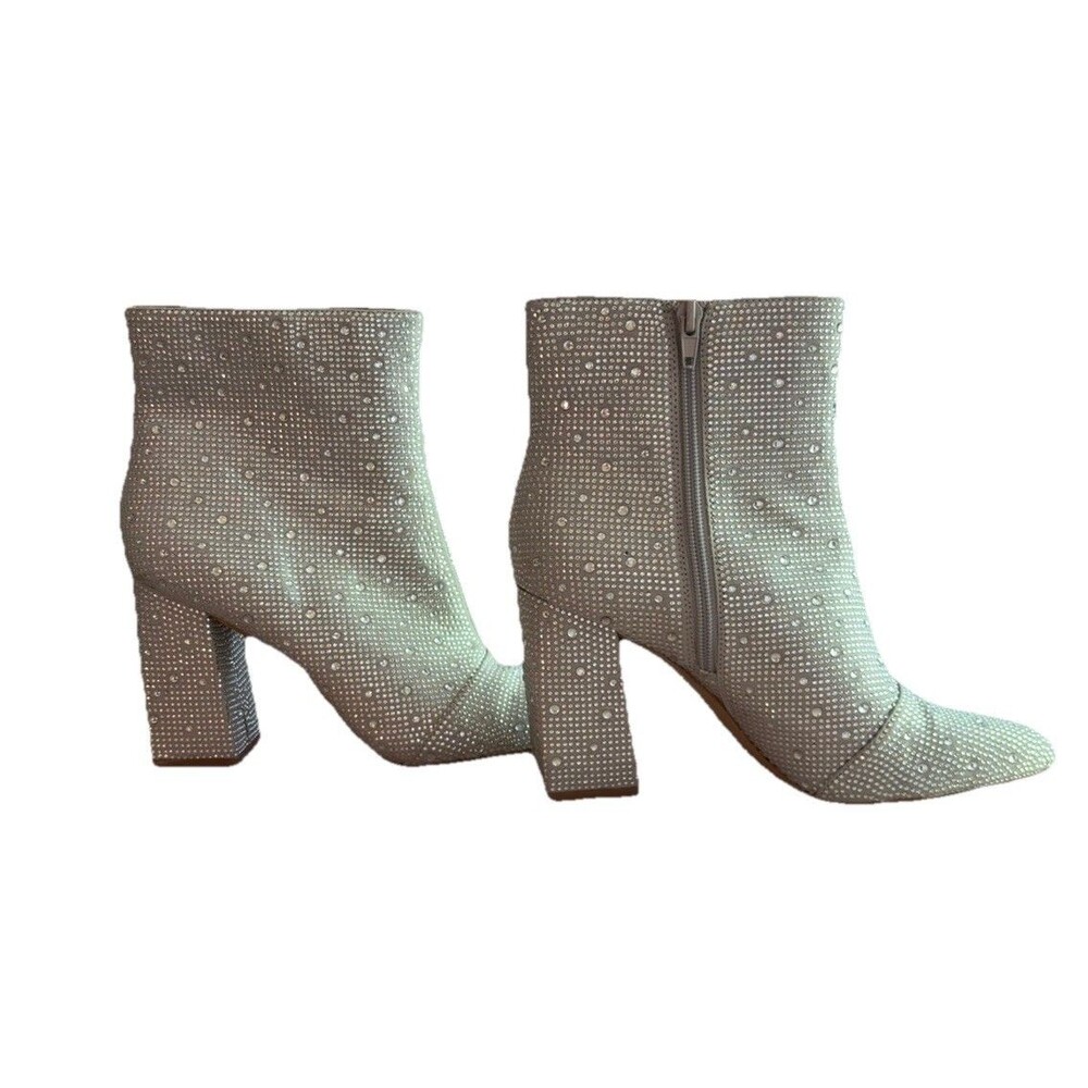 BCBG Generation BRIEL-2 Silver Rhinestone Ankle Bootie Zip Pointed Toe Boots